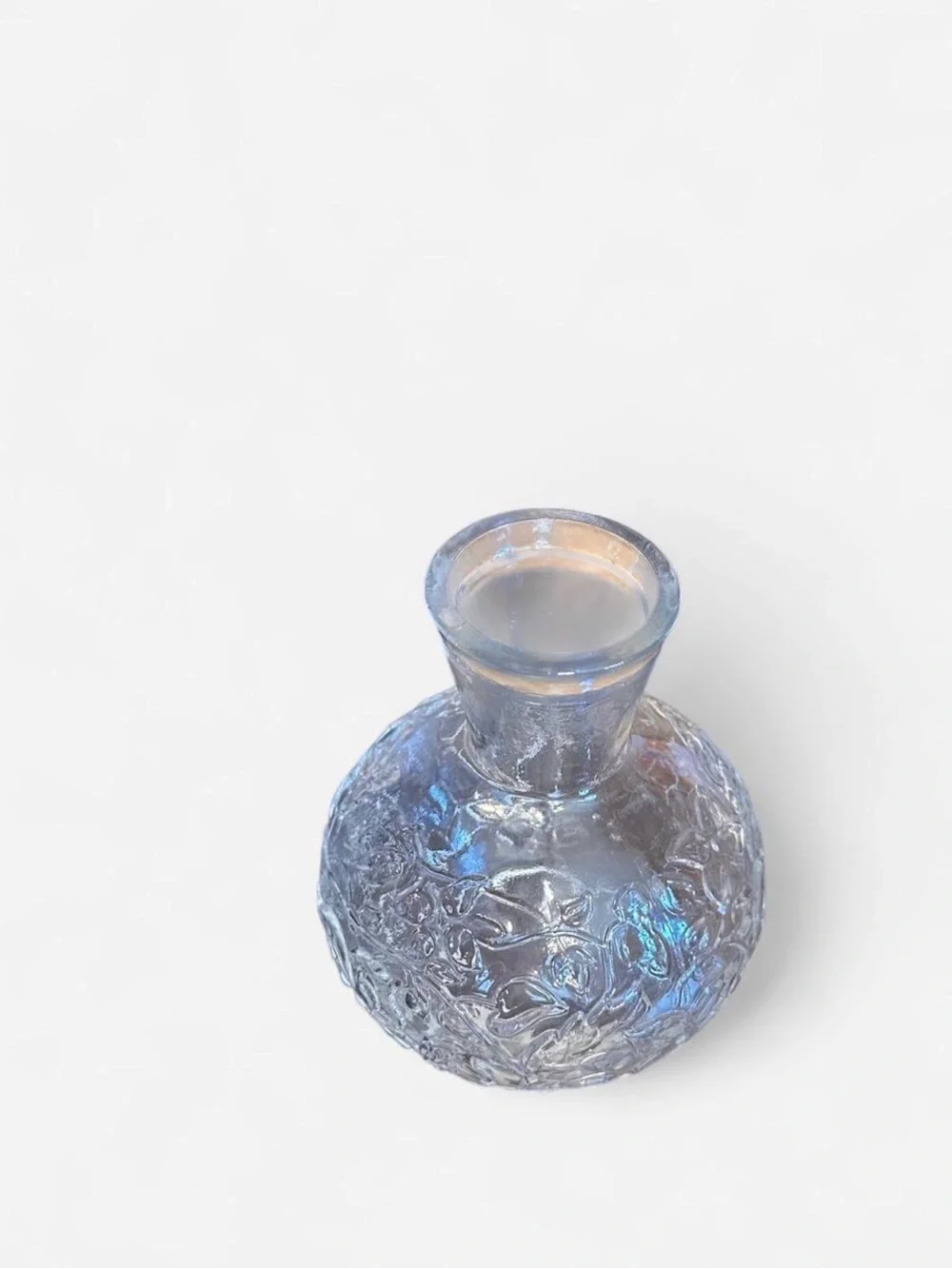 Vintage Clear Glass Water Decanter Embossed Floral Pattern Carafe Budvase